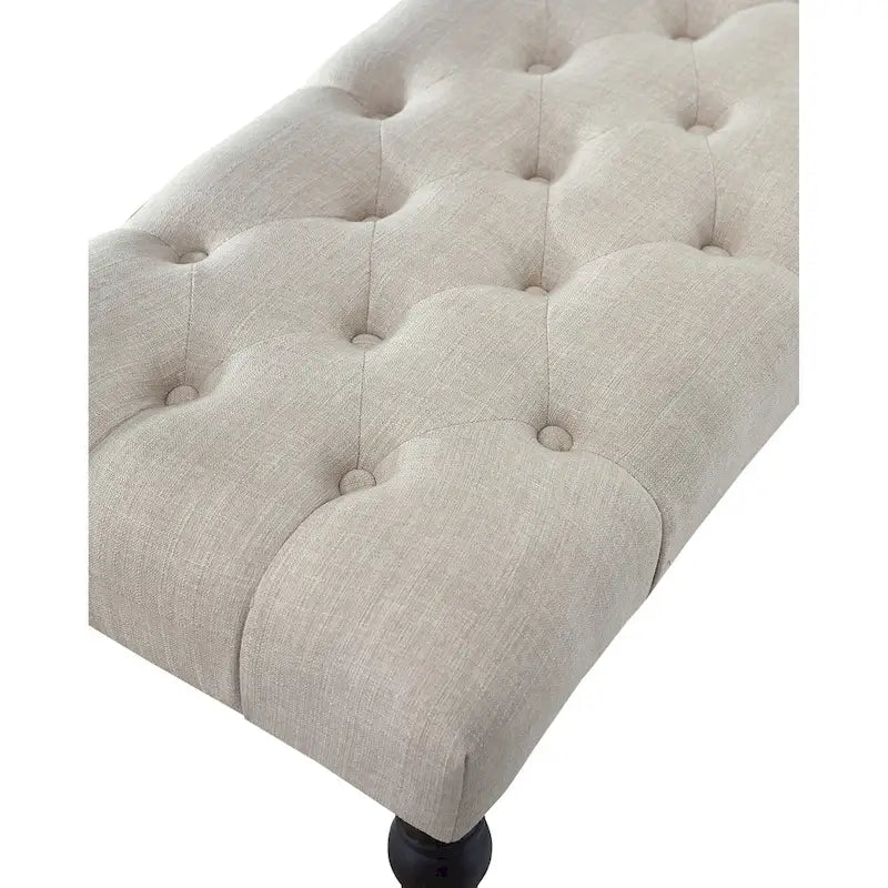 Banc de salle à manger en tissu tufté cuivre Sens, couleur sable, avec pieds tournés