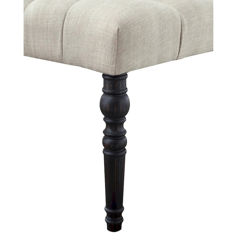 Banc de salle à manger en tissu tufté cuivre Sens, couleur sable, avec pieds tournés