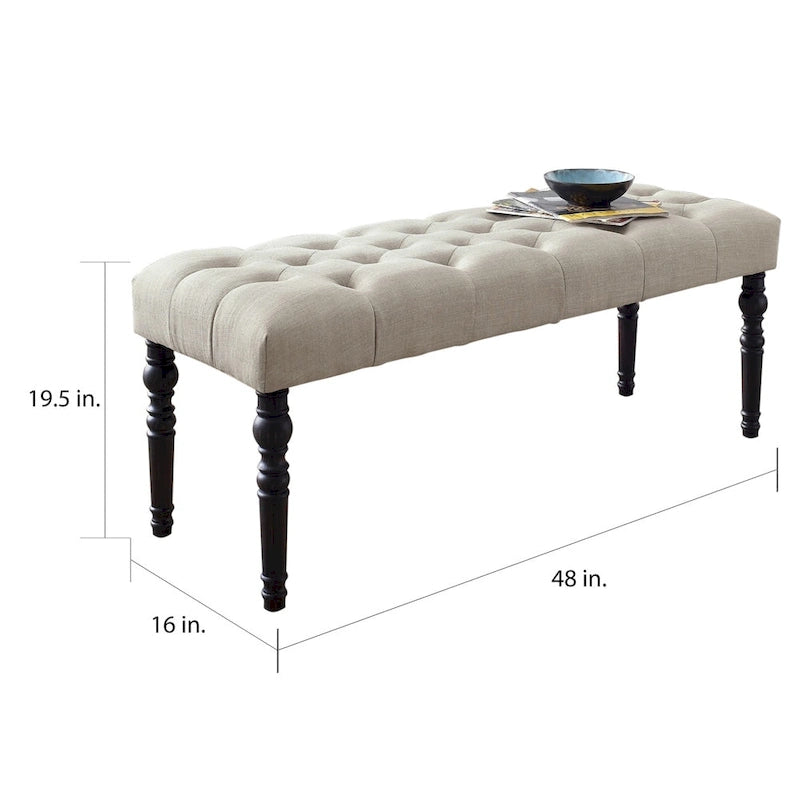Banc de salle à manger en tissu tufté cuivre Sens, couleur sable, avec pieds tournés
