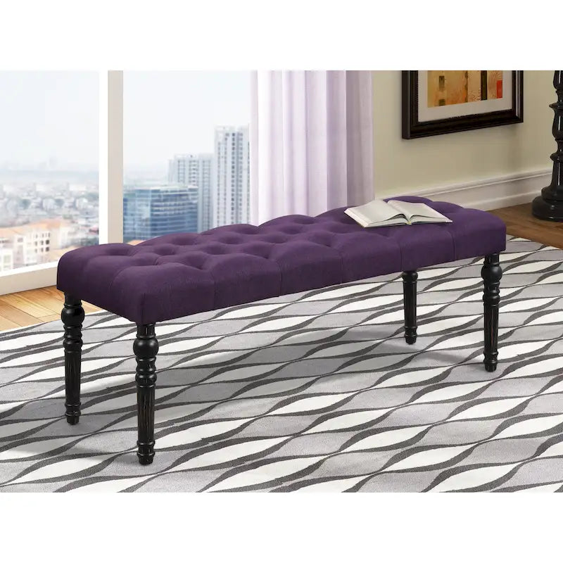 Banc de salle à manger en tissu tufté cuivre Sens, couleur sable, avec pieds tournés