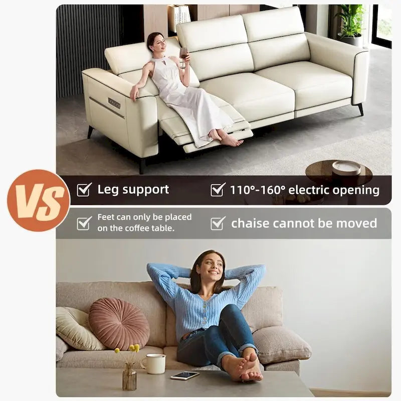 Canapé inclinable électrique en cuir 112,5 po avec port de chargement USB