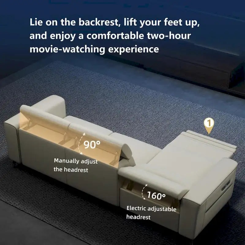 Canapé inclinable électrique en cuir 112,5 po avec port de chargement USB