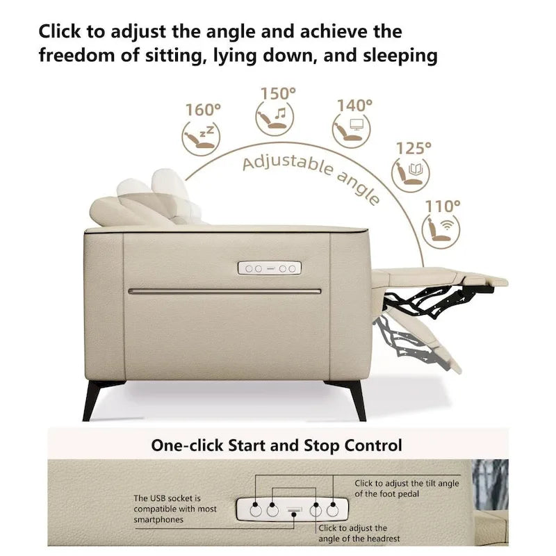 Canapé inclinable électrique en cuir 112,5 po avec port de chargement USB