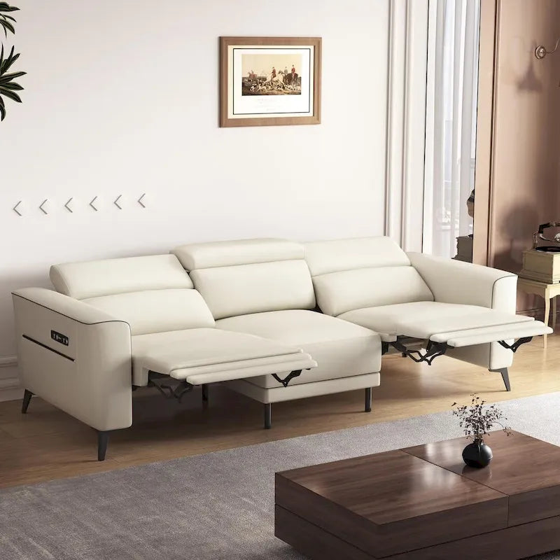 Canapé inclinable électrique en cuir 112,5 po avec port de chargement USB