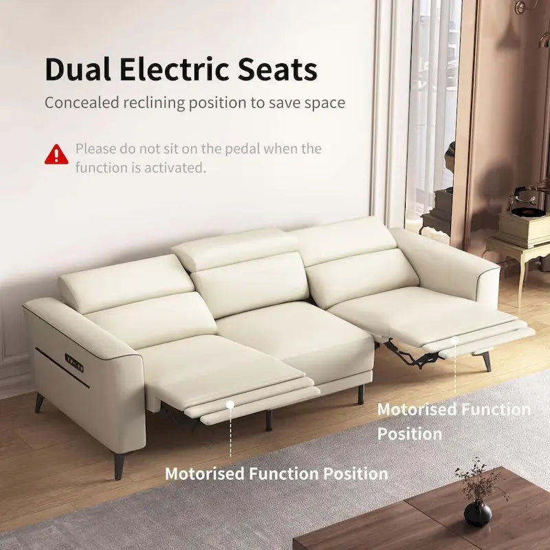 Canapé inclinable électrique en cuir 112,5 po avec port de chargement USB