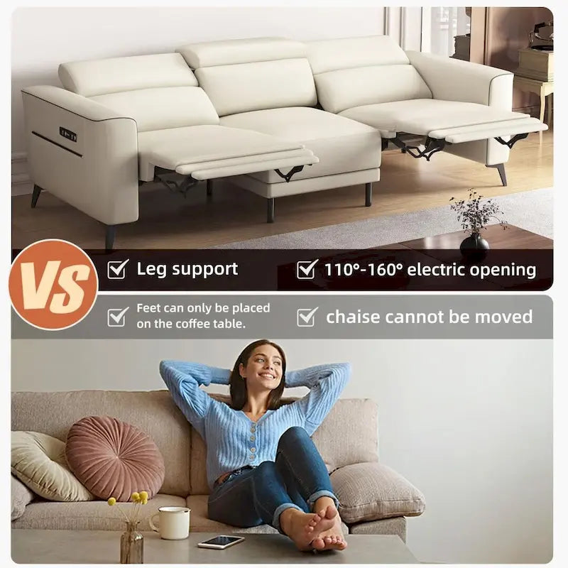 Canapé inclinable électrique en cuir 112,5 po avec port de chargement USB
