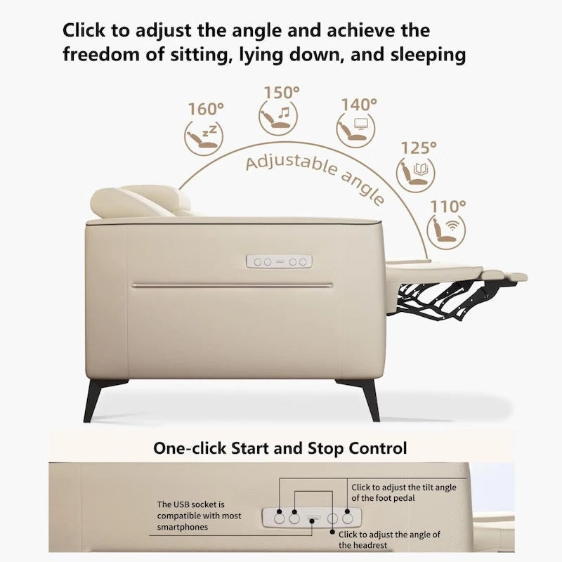 Canapé inclinable électrique en cuir 112,5 po avec port de chargement USB