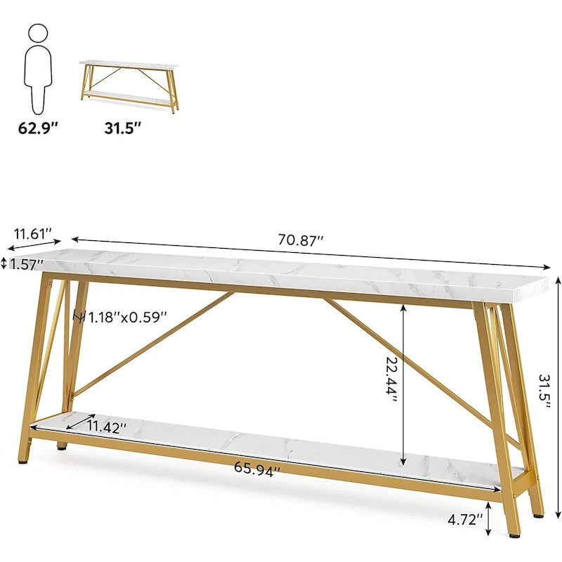 Table console étroite de 70,9 pouces de long à placer derrière un canapé pour une entrée