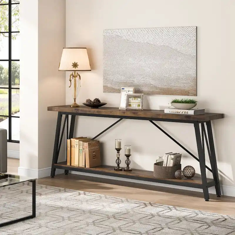 Table console étroite de 70,9 pouces de long à placer derrière un canapé pour une entrée