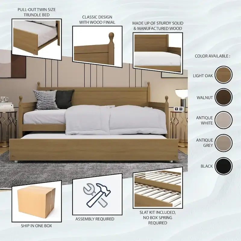 Lit de repos gigogne simple en bois de style Mid-Century Modern de CraftPorch