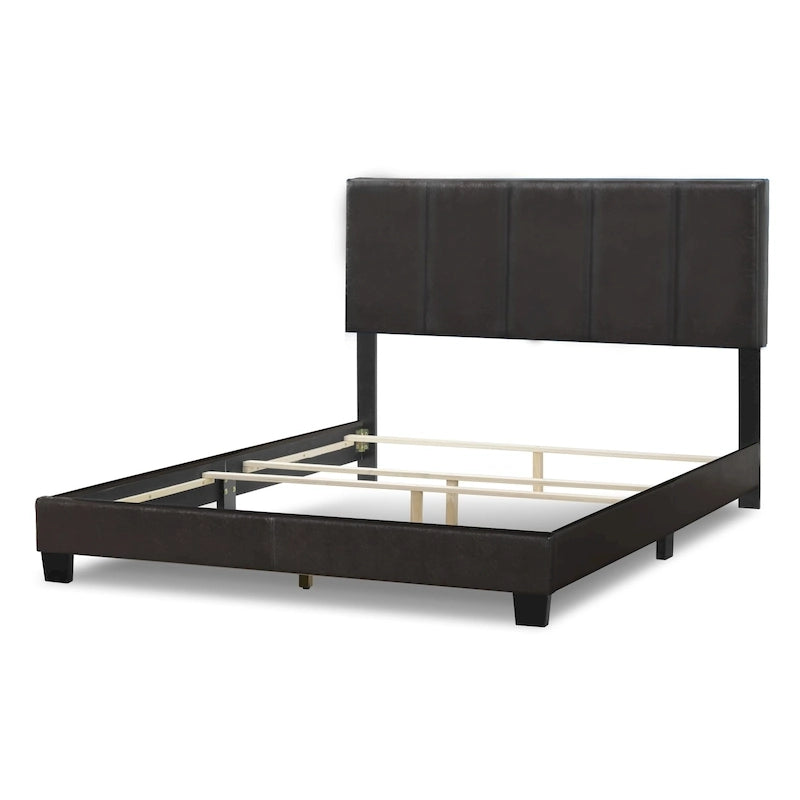 Lit Arty en Faux Cuir Noir Marron avec Capitonnage en Lignes