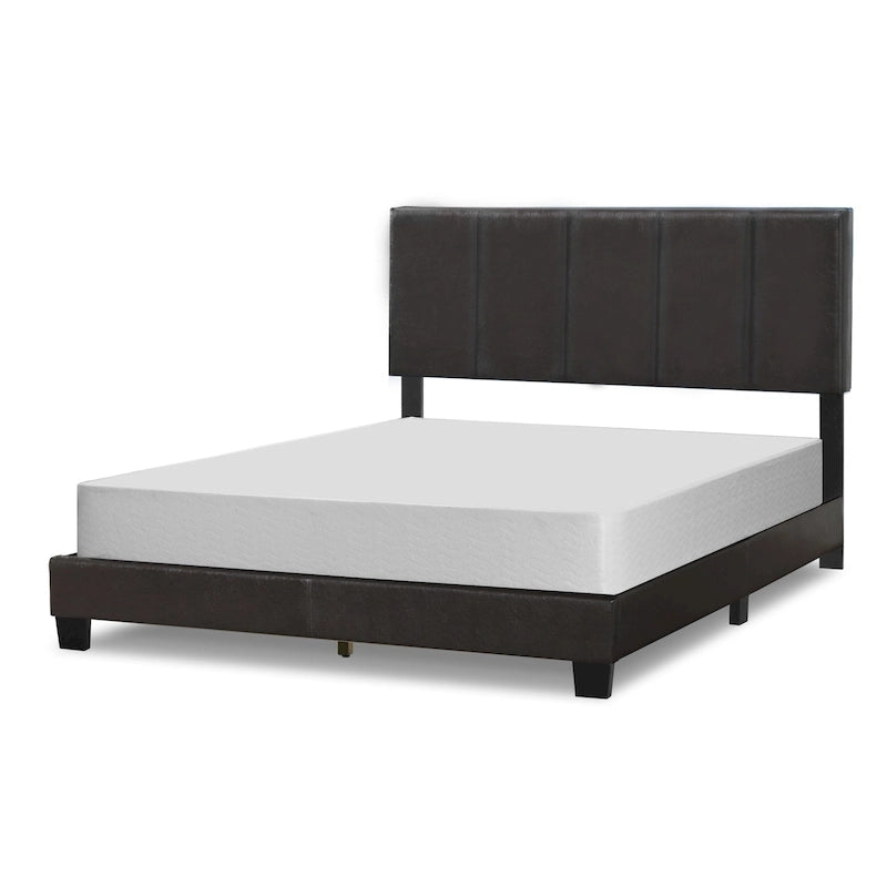 Lit Arty en Faux Cuir Noir Marron avec Capitonnage en Lignes