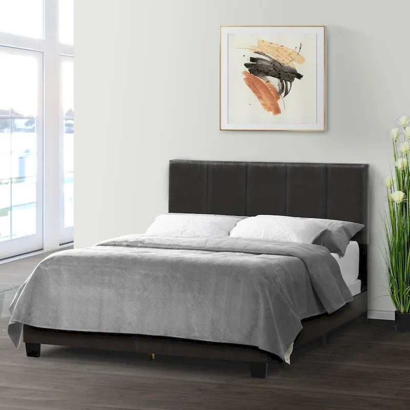Lit Arty en Faux Cuir Noir Marron avec Capitonnage en Lignes