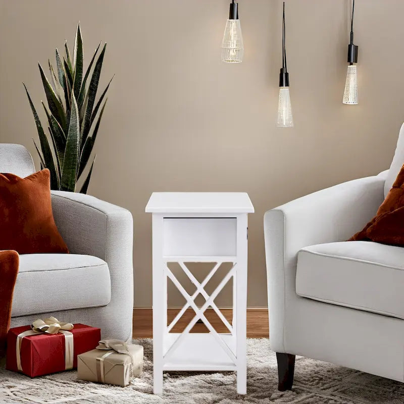 Table d'appoint en bois peu encombrante avec tiroir de rangement et compartiment spacieux