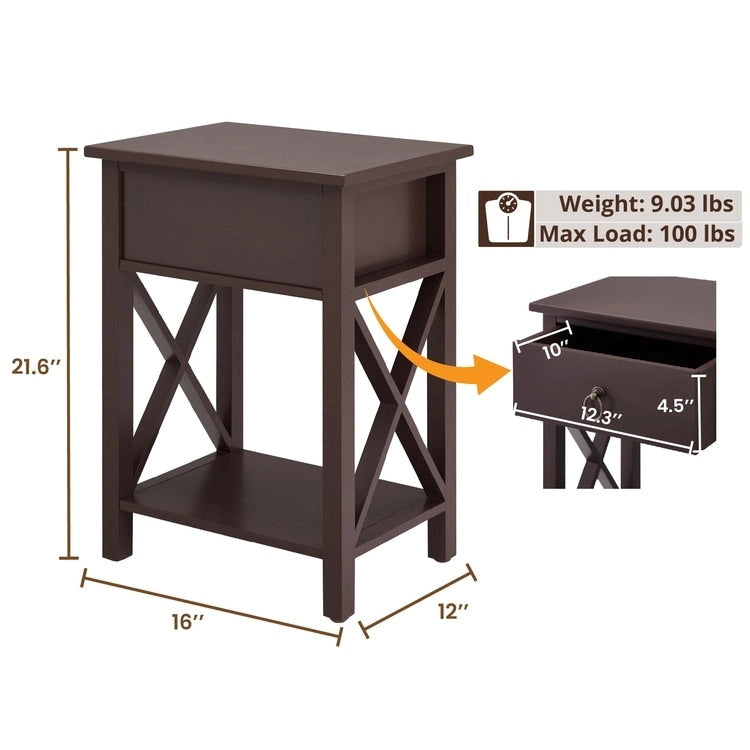 Table d'appoint en bois peu encombrante avec tiroir de rangement et compartiment spacieux