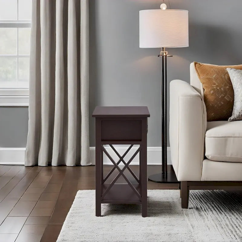 Table d'appoint en bois peu encombrante avec tiroir de rangement et compartiment spacieux