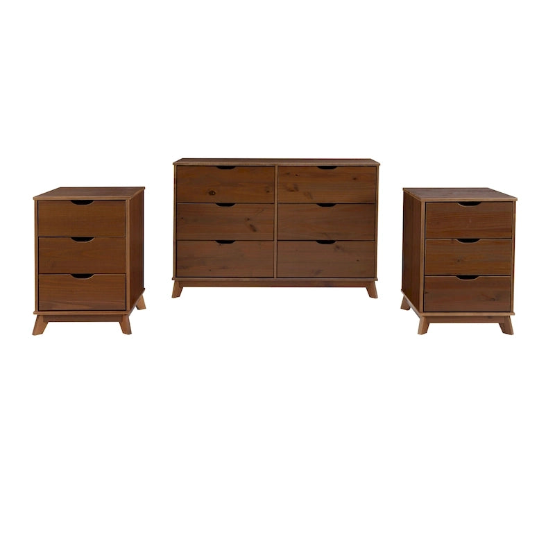 Ensemble de chambre à coucher 3 pièces Purcell en pin avec commode à 6 tiroirs et tables de chevet à 3 tiroirs (ensemble de 2)