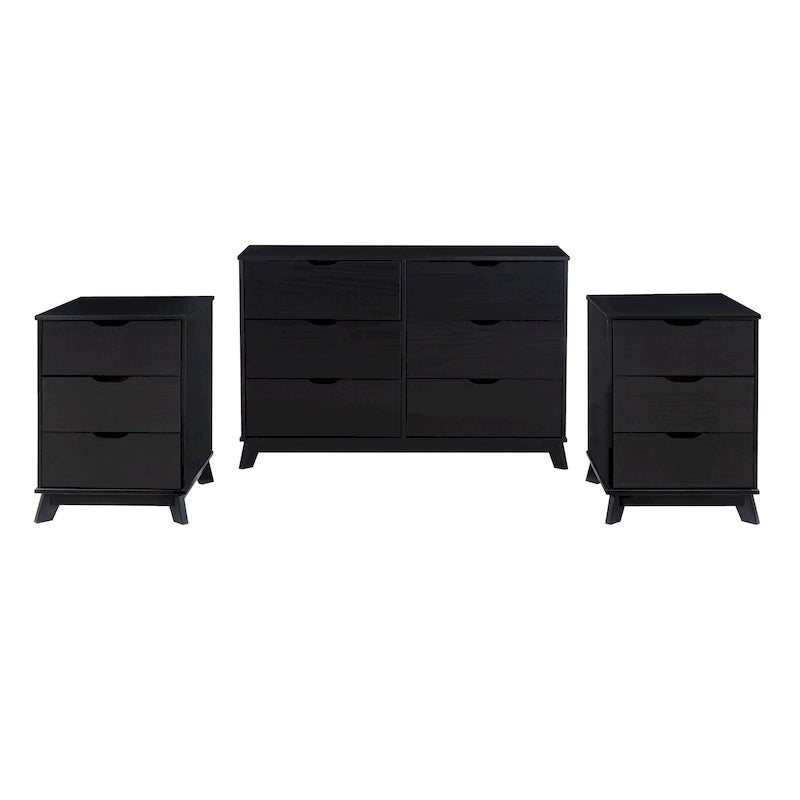 Ensemble de chambre à coucher 3 pièces Purcell en pin avec commode à 6 tiroirs et tables de chevet à 3 tiroirs (ensemble de 2)