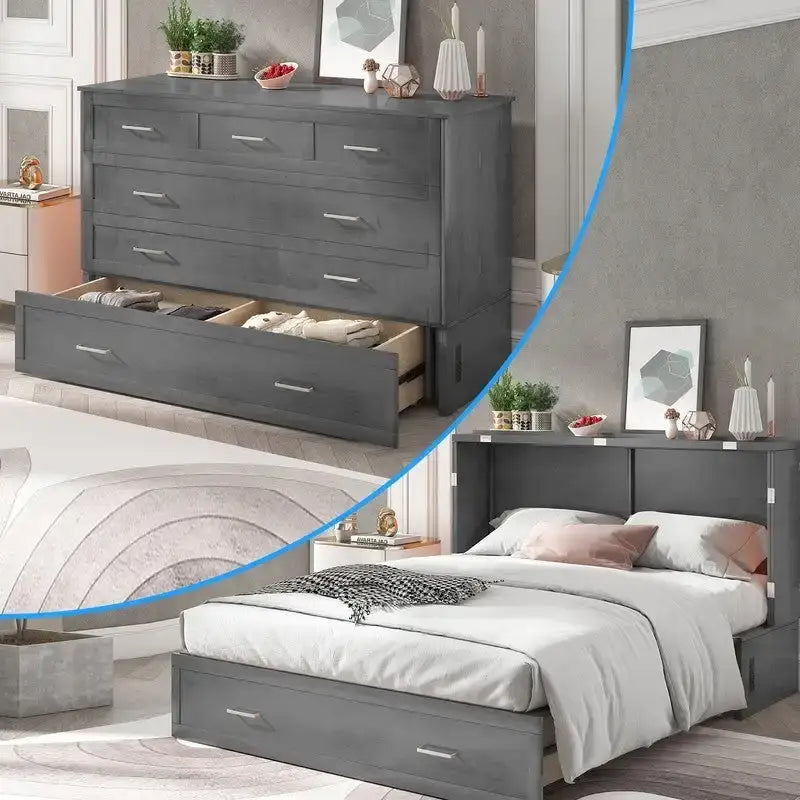 Mixoy Murphy Bed Cabinet Bed Chest with Mattress & Drawer
