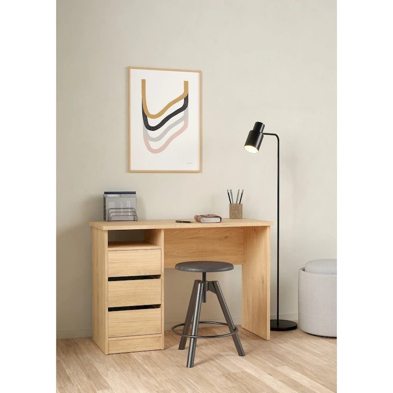 Bureau d'écriture Wes Home Office de Porch & Den avec 3 tiroirs et étagère ouverte