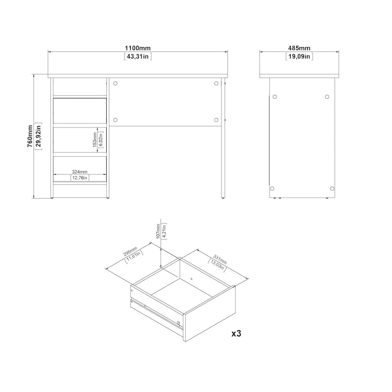 Bureau d'écriture Wes Home Office de Porch & Den avec 3 tiroirs et étagère ouverte