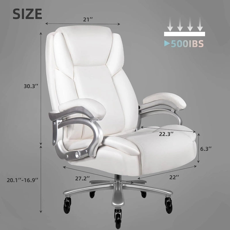 Chaise de bureau de direction Bossin grande taille et forte, 500 lb, avec support lombaire réglable, chaise ergonomique en cuir PU à dossier haut pour ordinateur