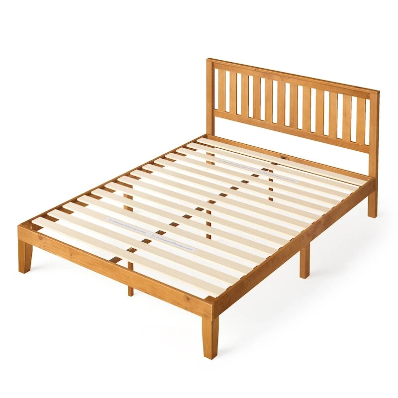 Lit plateforme Priage de ZINUS en bois de pin rustique avec tête de lit