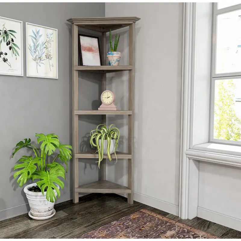 Étagère d'angle haute en bois Edenton à 4 étagères, gris délavé