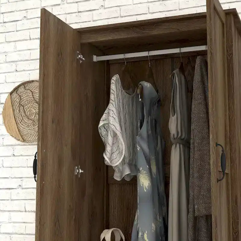 Armoire penderie double porte avec 1 tiroir DH BASIC en noyer vieilli rustique par Denhour