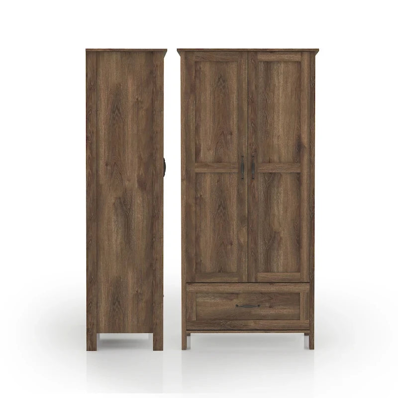 Armoire penderie double porte avec 1 tiroir DH BASIC en noyer vieilli rustique par Denhour