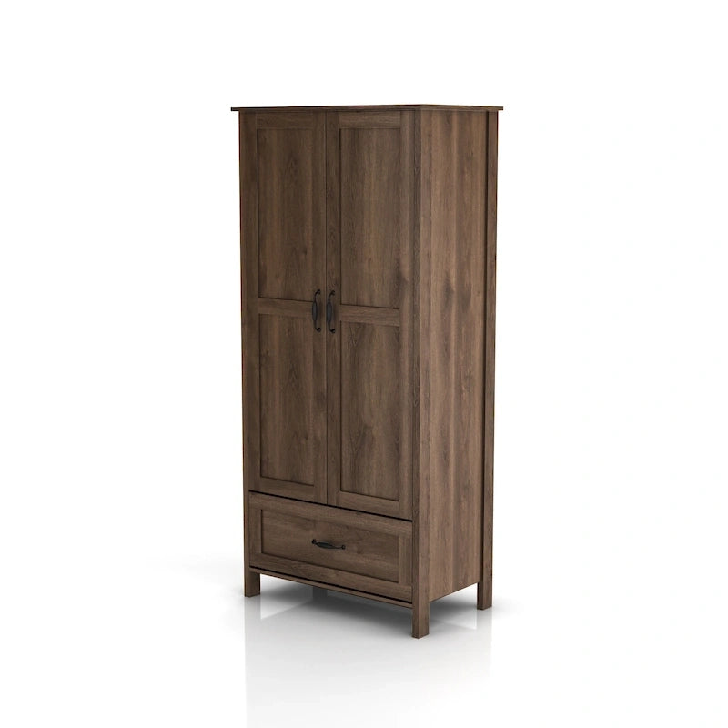 Armoire penderie double porte avec 1 tiroir DH BASIC en noyer vieilli rustique par Denhour