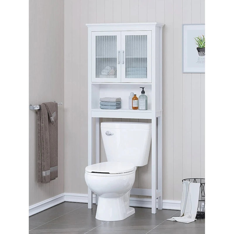 Spirich Home Bathroom Shelf Over The Toilet, Bathroom Cabinet Organizer with Moru Tempered Glass Door