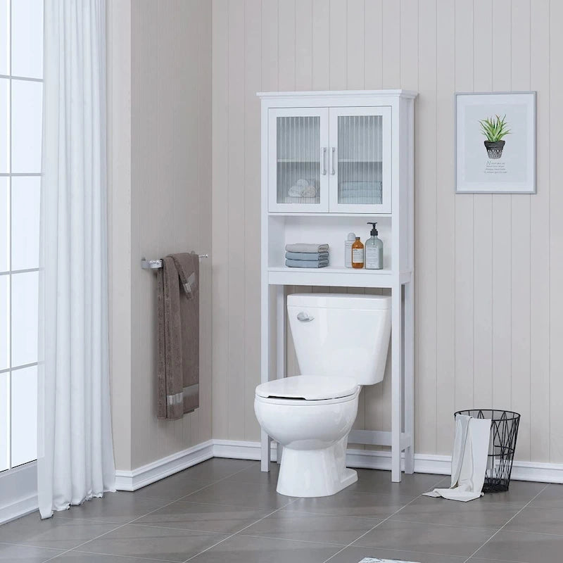 Spirich Home Bathroom Shelf Over The Toilet, Bathroom Cabinet Organizer with Moru Tempered Glass Door