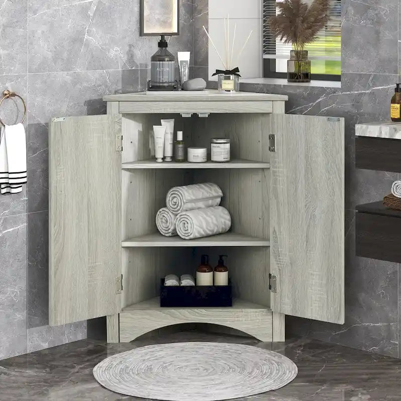 Meuble de rangement d'angle pour cuisine ou salle de bain avec étagères réglables