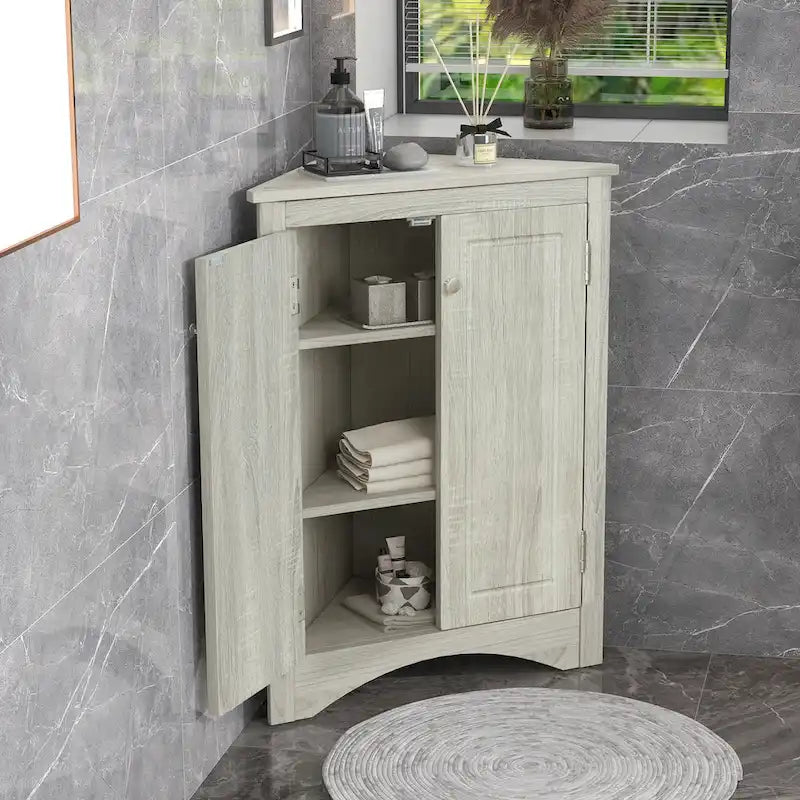 Meuble de rangement d'angle pour cuisine ou salle de bain avec étagères réglables