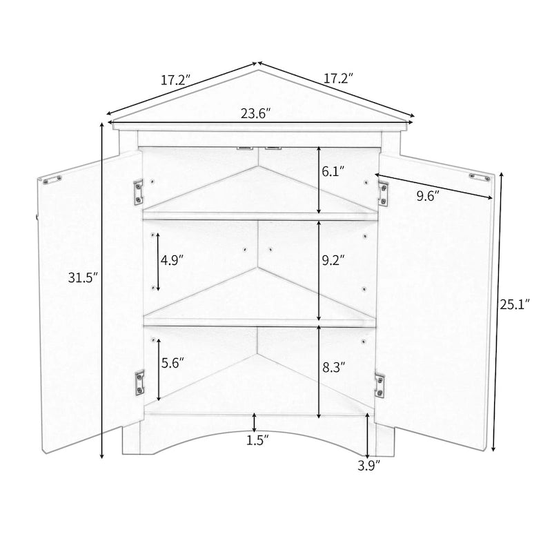 Meuble de rangement d'angle pour cuisine ou salle de bain avec étagères réglables