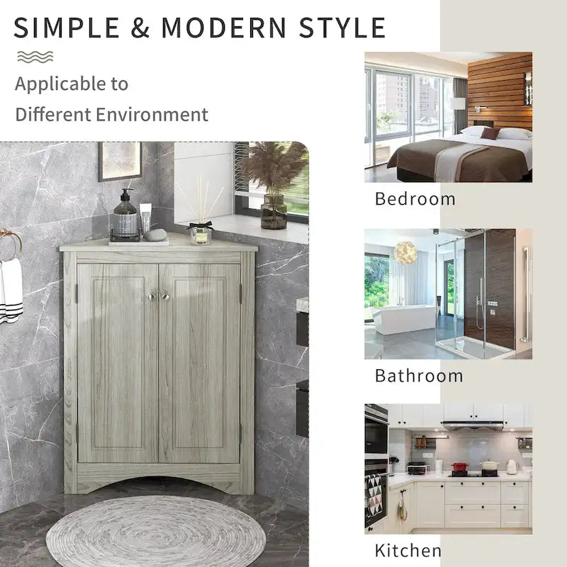 Meuble de rangement d'angle pour cuisine ou salle de bain avec étagères réglables