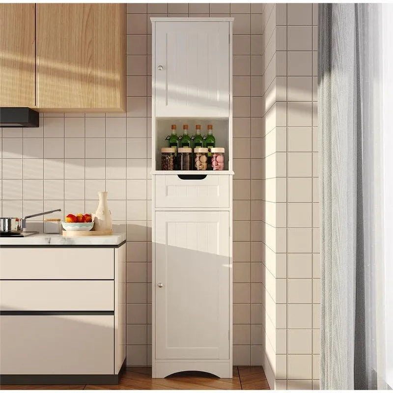 67  Tall Bathroom Narrow Linen Cabinet, 5 Tiers Solid Wood Freestanding Storage Cabinet