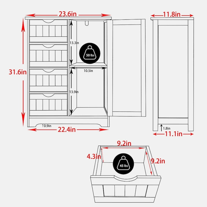 VEIKOUS Bathroom Floor Storage Cabinet with 4 Drawers