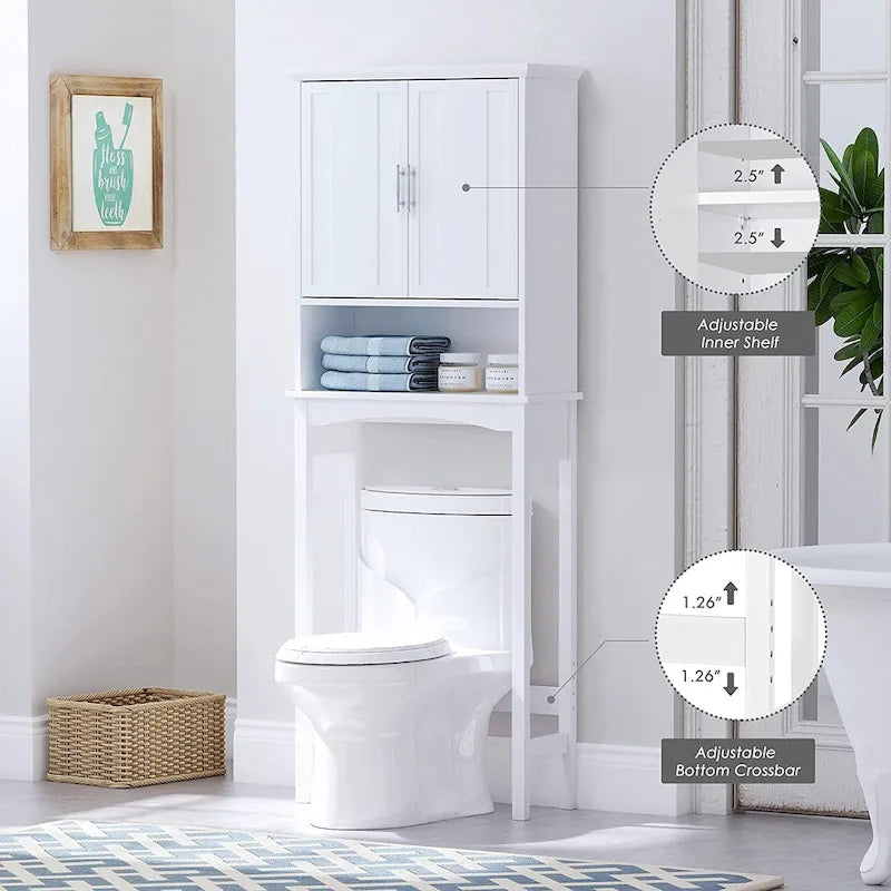 Spirich Home Over The Toilet Storage Cabinet, Bathroom Shelf Over Toilet, Bathroom Organizer Space Saver, White