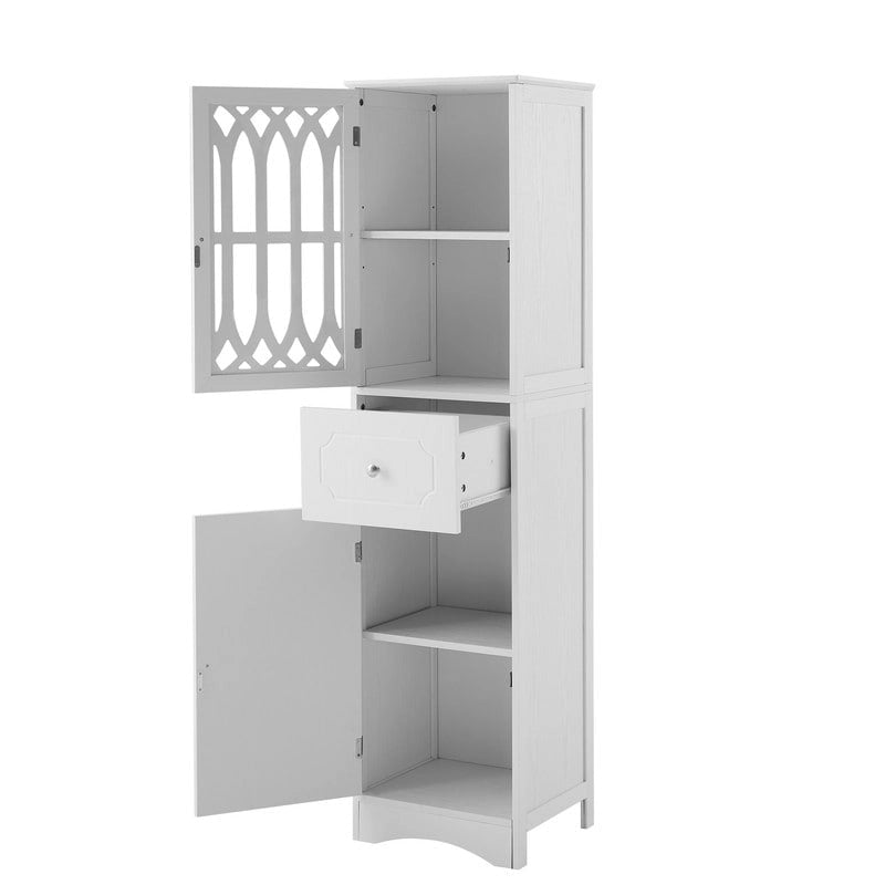 Slim Tall Bathroom Storage Cabinet with Adjustable Shelf, Drawer and 2 Doors, Freestanding Linen Tower
