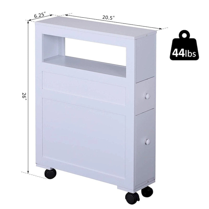 Wood Rolling Narrow Bathroom Side Storage Cabinet