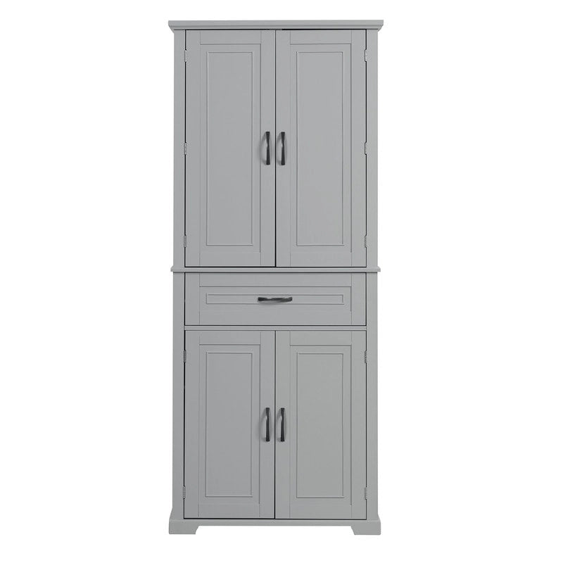 Armoire de rangement de salle de bain de 183 cm de haut avec portes et tiroir, espaces de rangement multiples, étagère réglable, grise