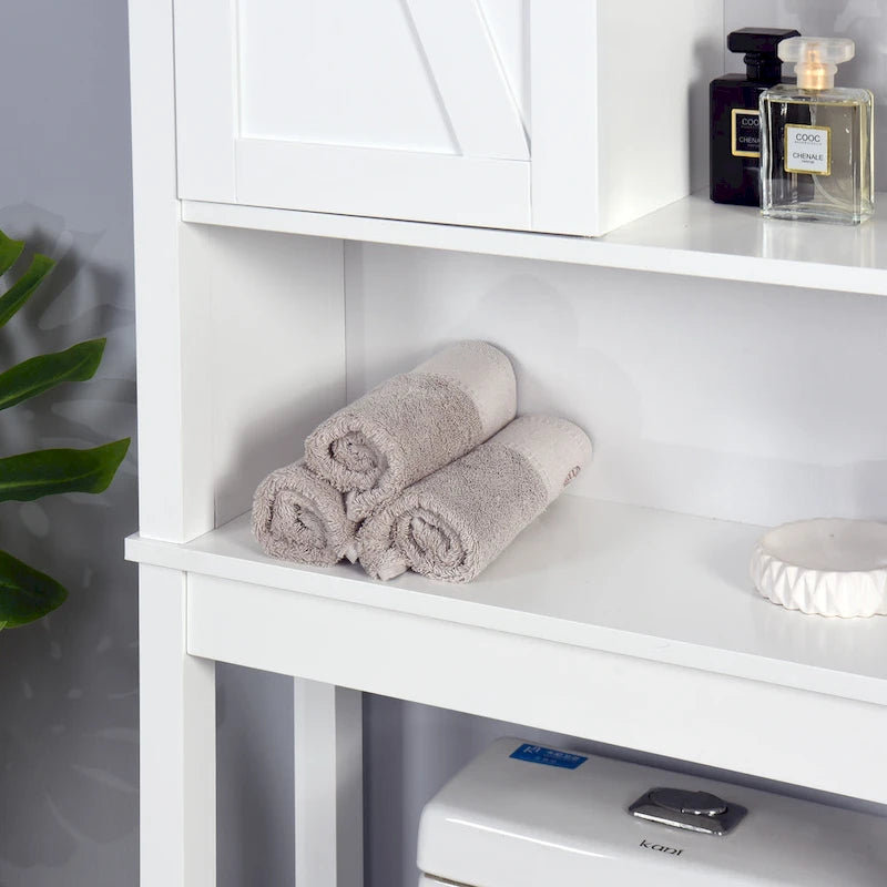 Over-the-Toilet Storage Cabinet With Adjustable Shelves and A Barn Door