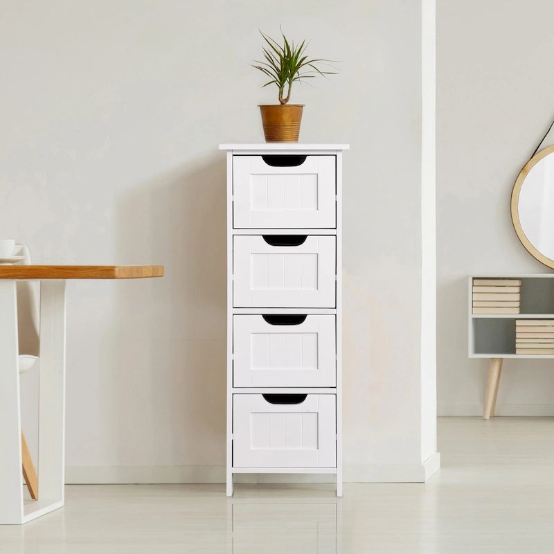 Meuble de Rangement de Salle de Bain Blanc Autoportant avec Tiroirs - 30 L x 30 l x 82 H cm