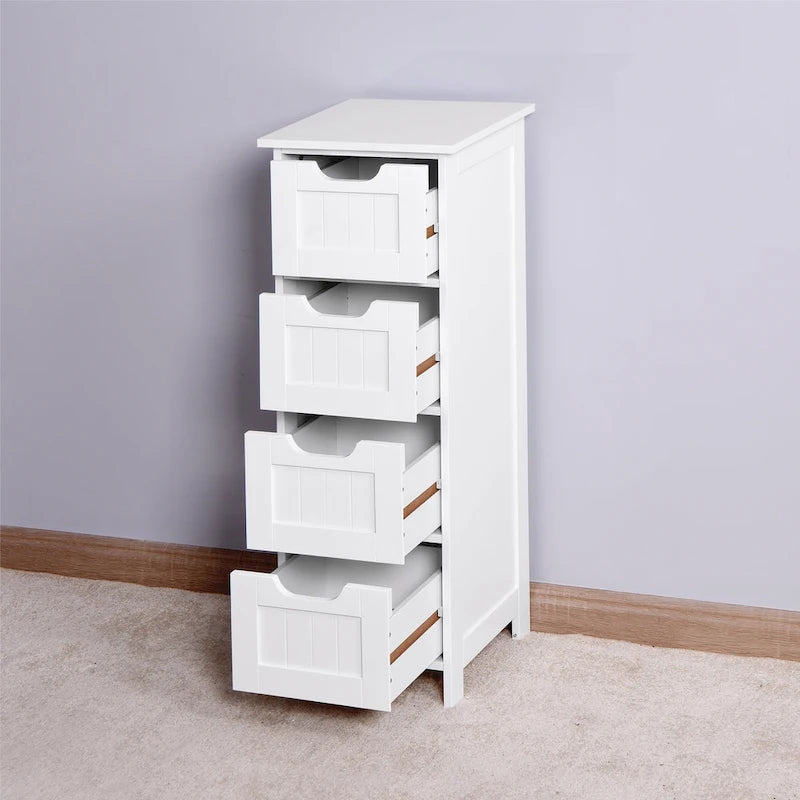 Meuble de Rangement de Salle de Bain Blanc Autoportant avec Tiroirs - 30 L x 30 l x 82 H cm