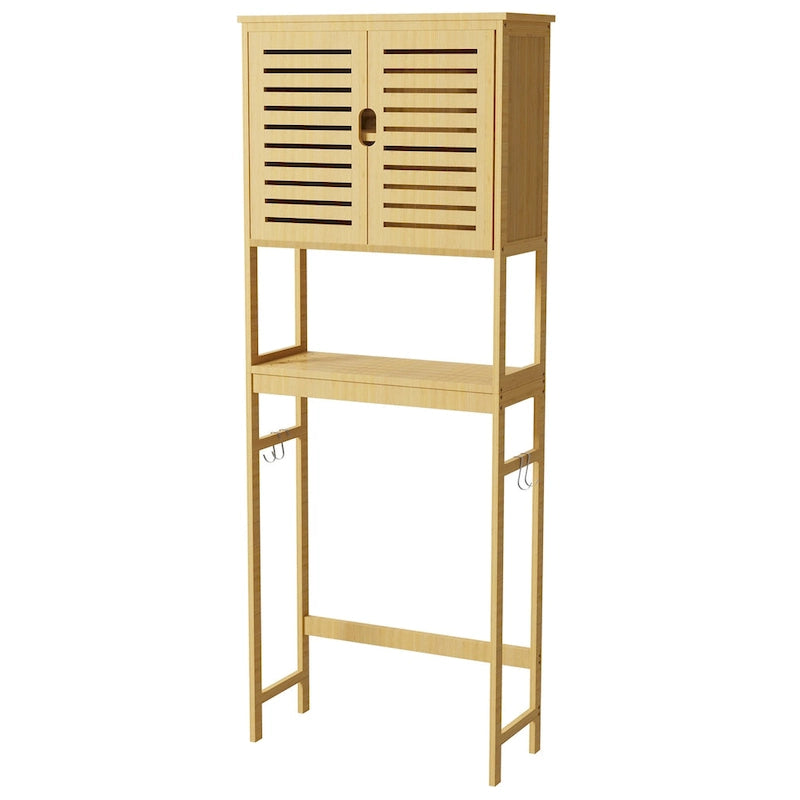 Over The Toilet Storage Bamboo Toilet Rack With Open Shelf and Cabinet