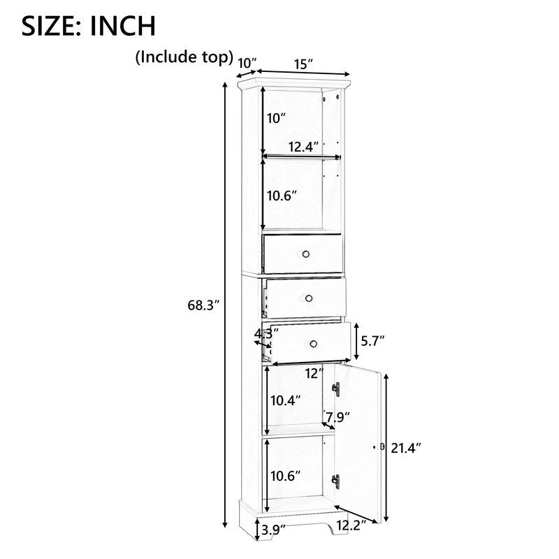 Freestanding Bathroom Storage Cabinet with 3 Drawers and Adjustable Shelf