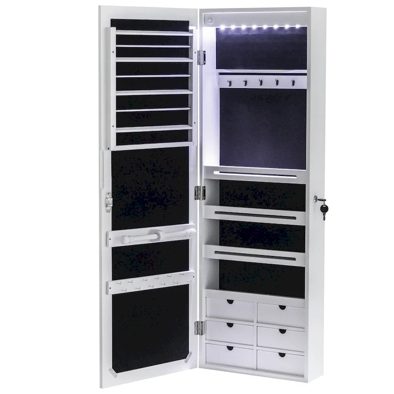 Armoire à bijoux murale en bois blanc à 6 tiroirs – N/A