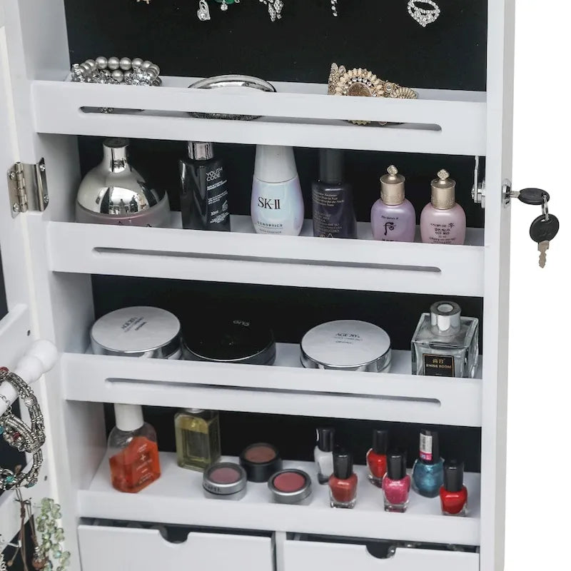 Armoire à bijoux murale en bois blanc à 6 tiroirs – N/A